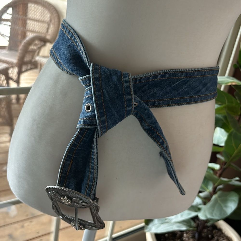 Denim & Rhinestone Buckle Belt - M - Picture 4 of 7